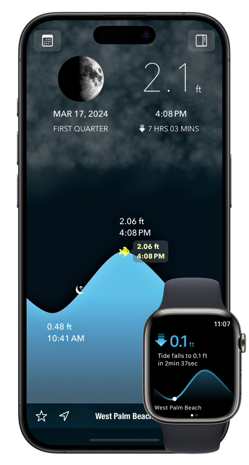 Tide Alert app showing tide chart on iPhone